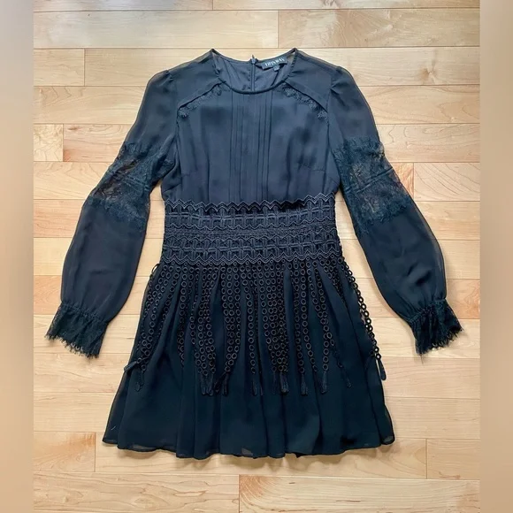 chinese dress ladies One Shoulder Black Tassel Dress with Feathered Train XL